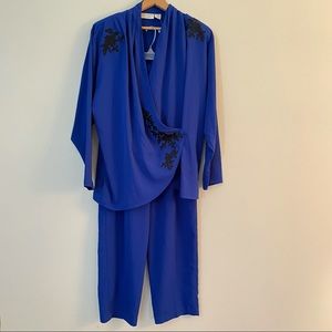 victorias secret vintage gold label 2 piece pajama loungewear set blue black